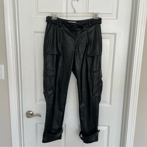Choosy Black Faux Leather Bridget Belted High Rise Cargo Style Moto Pant…